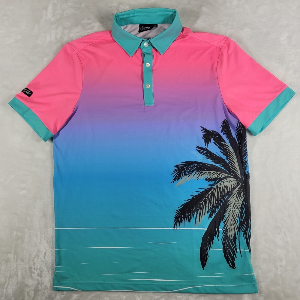Sunday Swagger Polo Shirt Men's Medium Multicolor Short Sleeve‎ Golf Active Tree